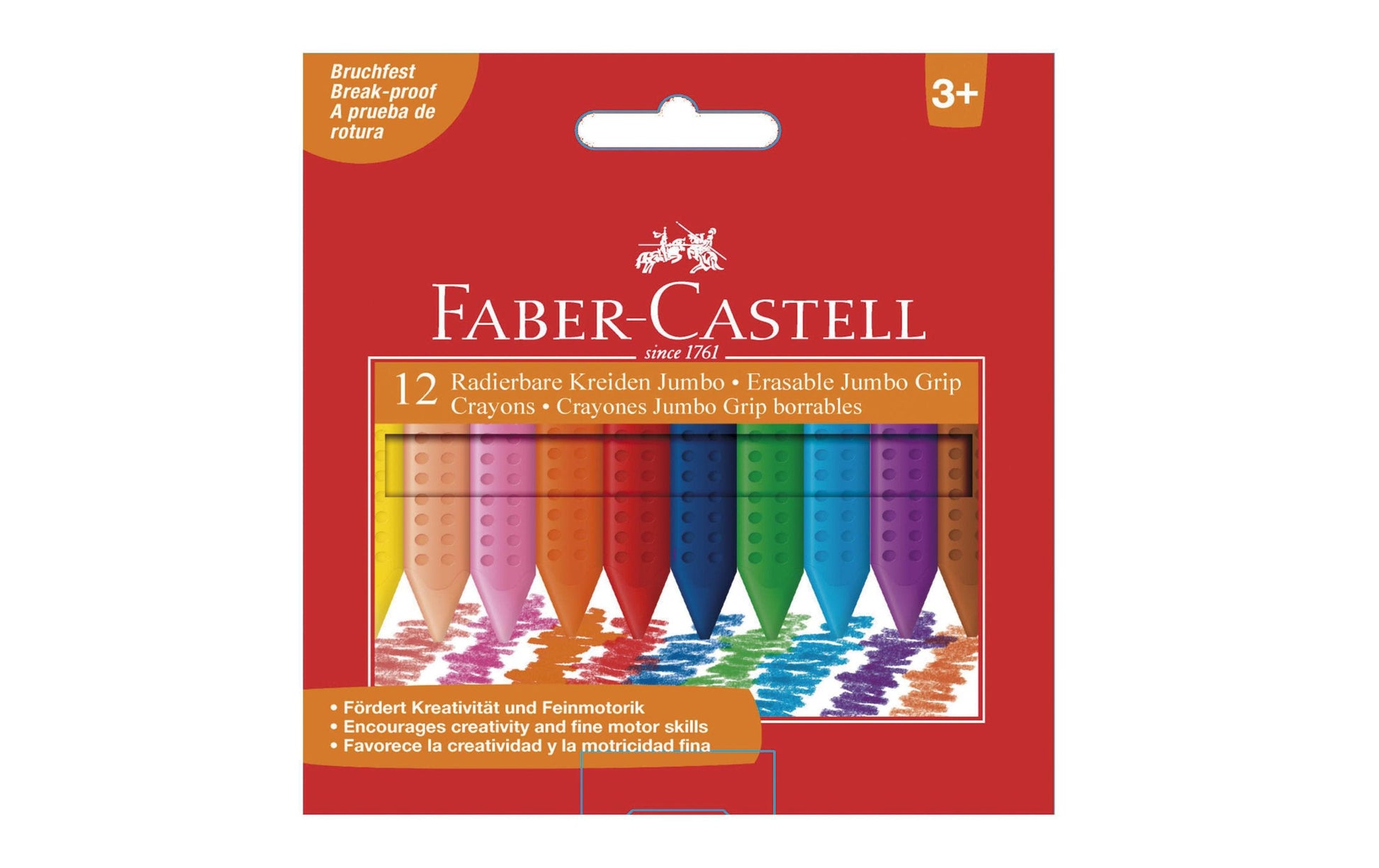 Faber-Castell Grip Jumbo 122540 – Wachsmalkreiden, 12 Farben, Etui