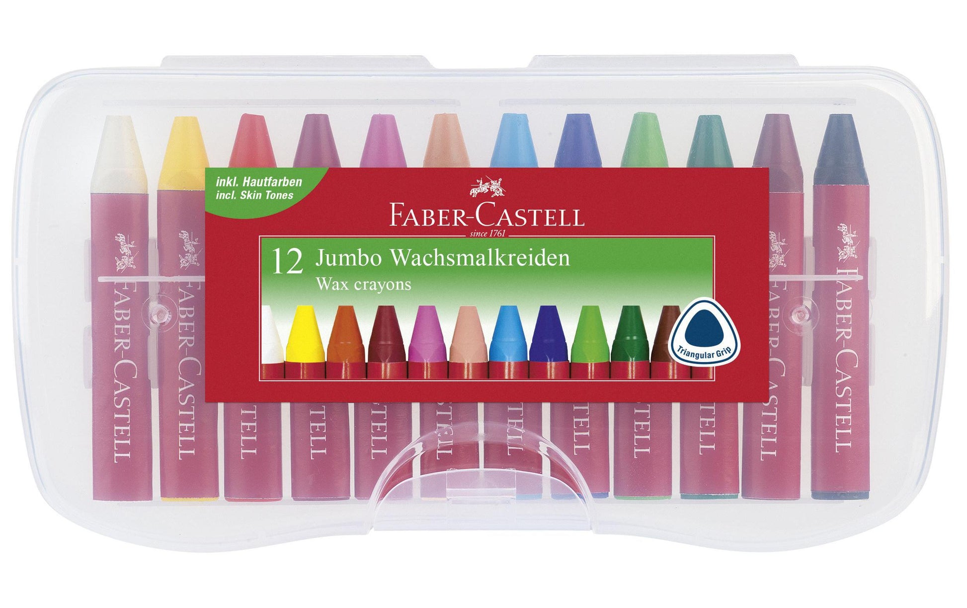 Faber-Castell Jumbo Wachsmalkreiden farbig sortiert dreikant wasserfest – 12 Stück