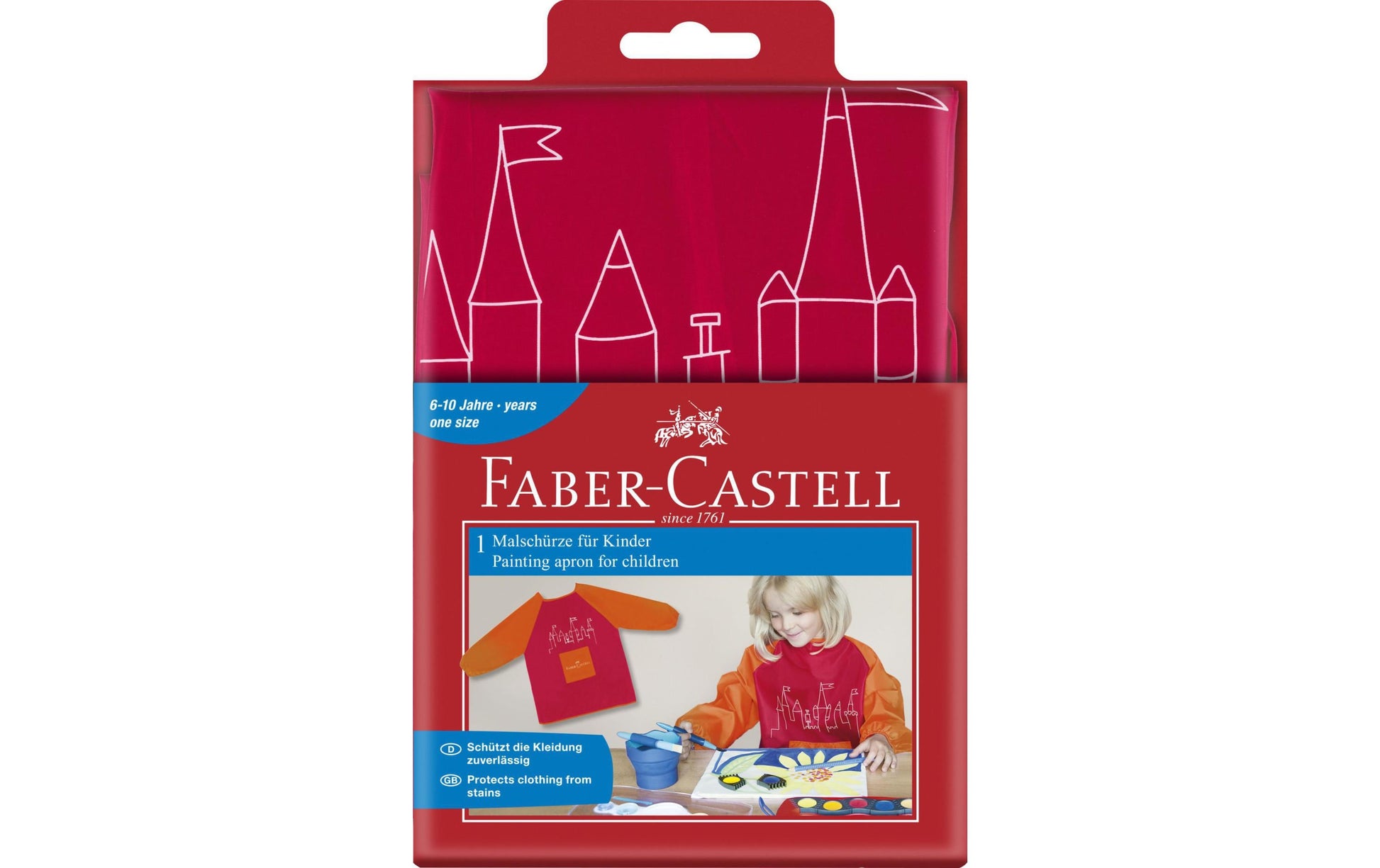Faber-Castell Malschürze, ab 6 Jahren, Polyester, rosa, lange Ärmel, Klettverschluss