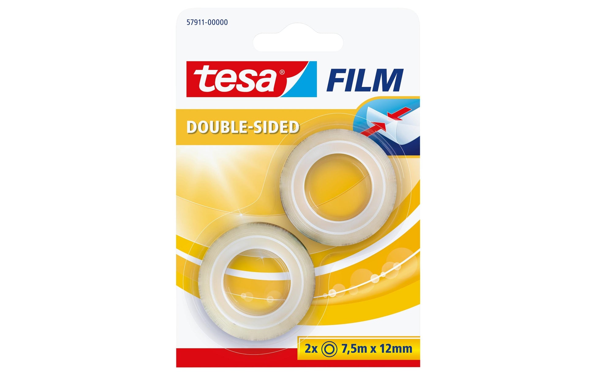 TESA Doppelseitiges Klebeband – permanent, Kunststoff, 12 mm × 7,5 m, transparent, Kern Ø 26 mm, 2 Rollen