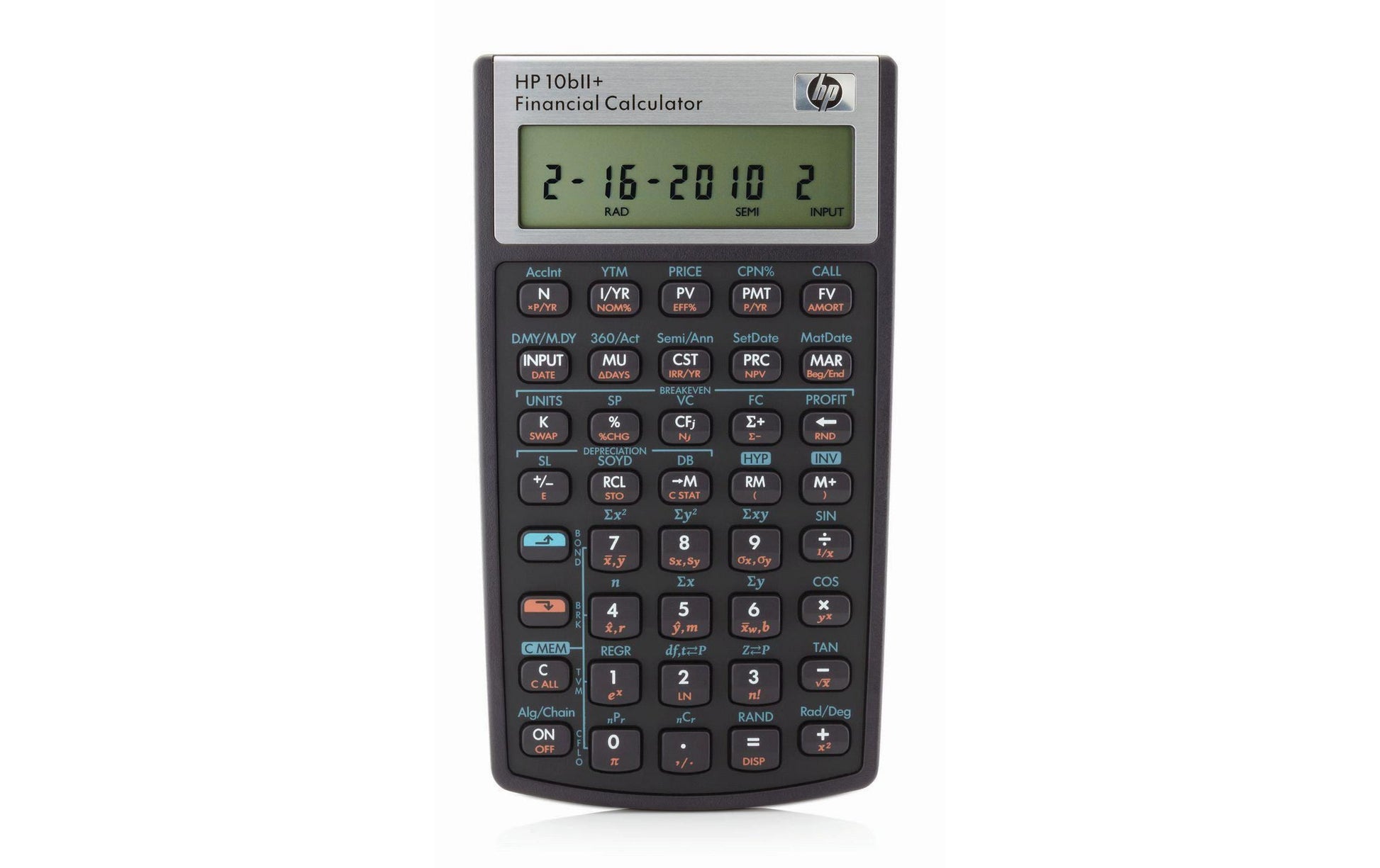 HP Finanzrechner 10BII+, 12-stellig, Batterie, Schwarz