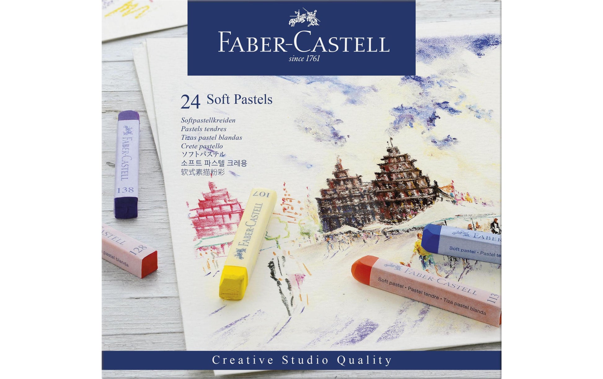 Faber-Castell Studio Qualität – Soft Pastelle, Vierkantstange, 24 Farben, 24er-Set