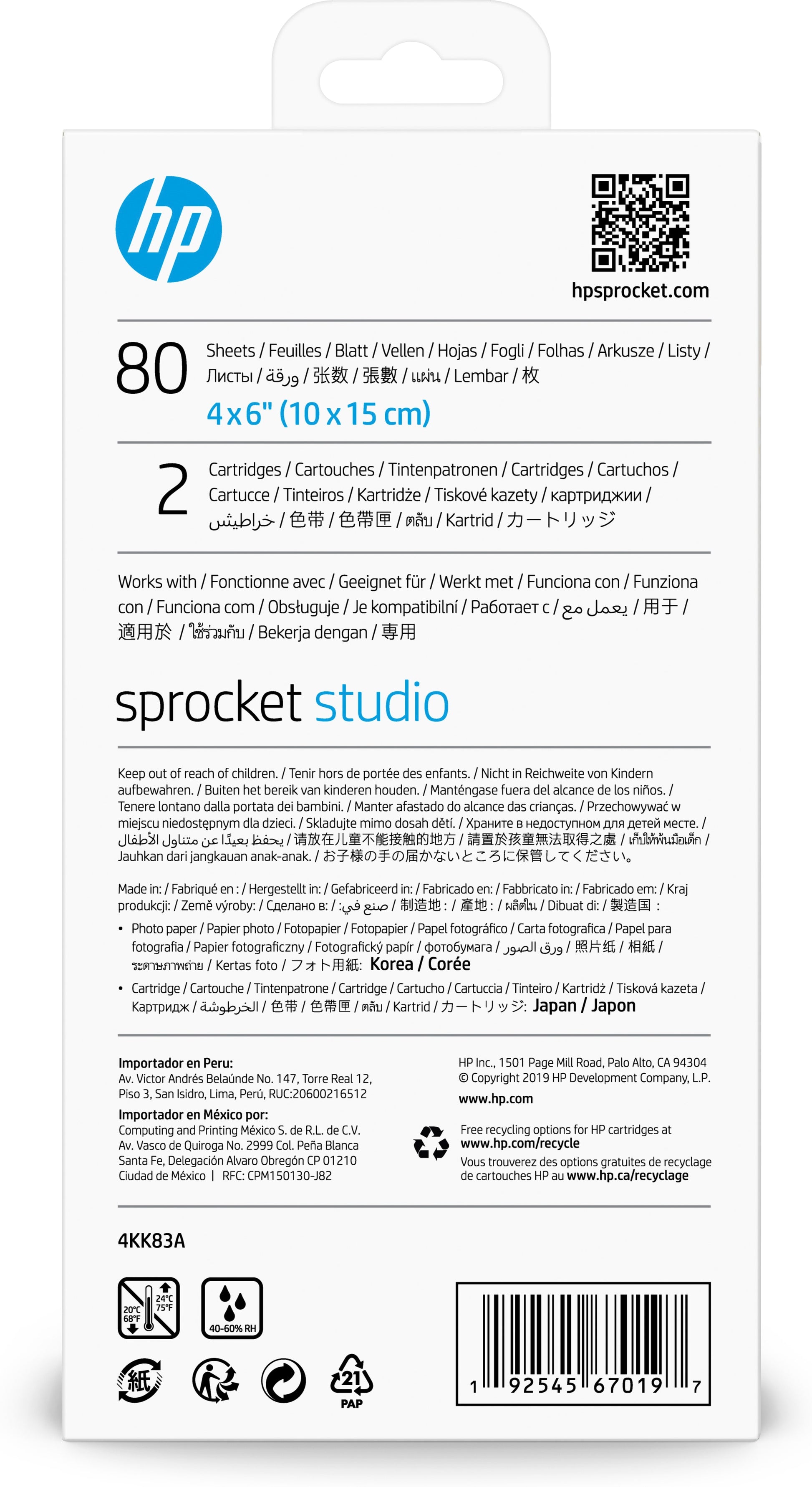 HP Sprocket Studio Fotopapier – glänzend, 102 × 152 mm, 240 g/m², 80 Blatt – für HP Sprocket Studio