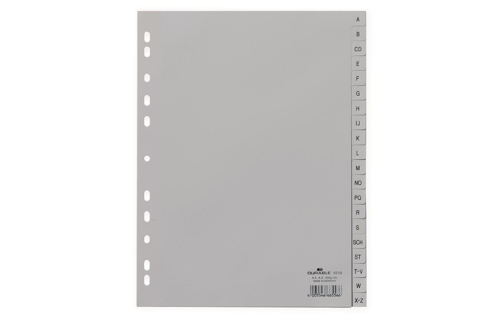 Durable Register A4 überbreit hoch – alphabetisch A–Z, 20 Taben, PP grau