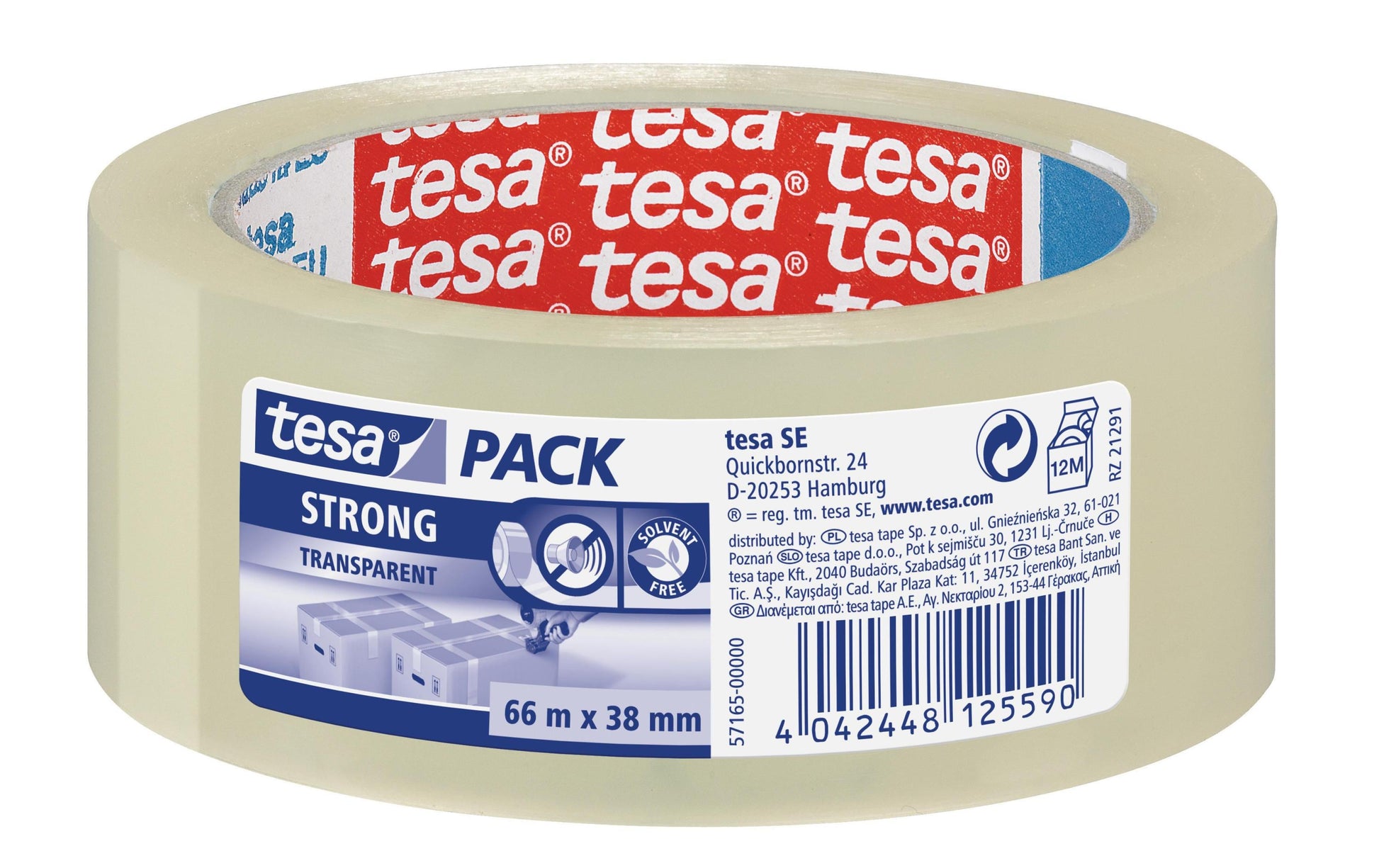 TESA Strong - Verpackungsklebeband, PP, transparent, stark - 38 mm × 66 m - 1 Rolle