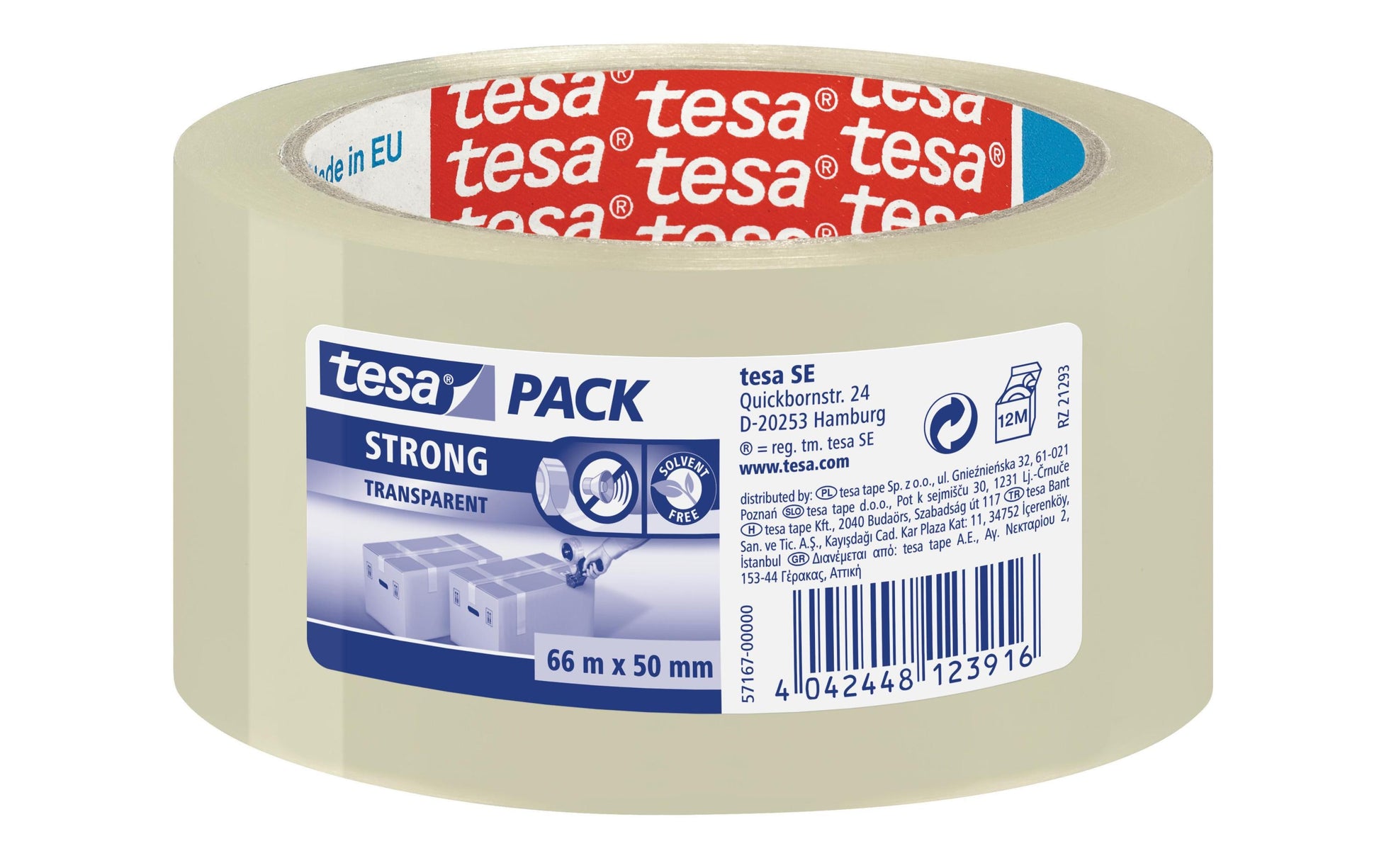TESA Verpackungsklebeband, PP, transparent, stark, UV-beständig – 50 mm × 66 m – 1 Stück