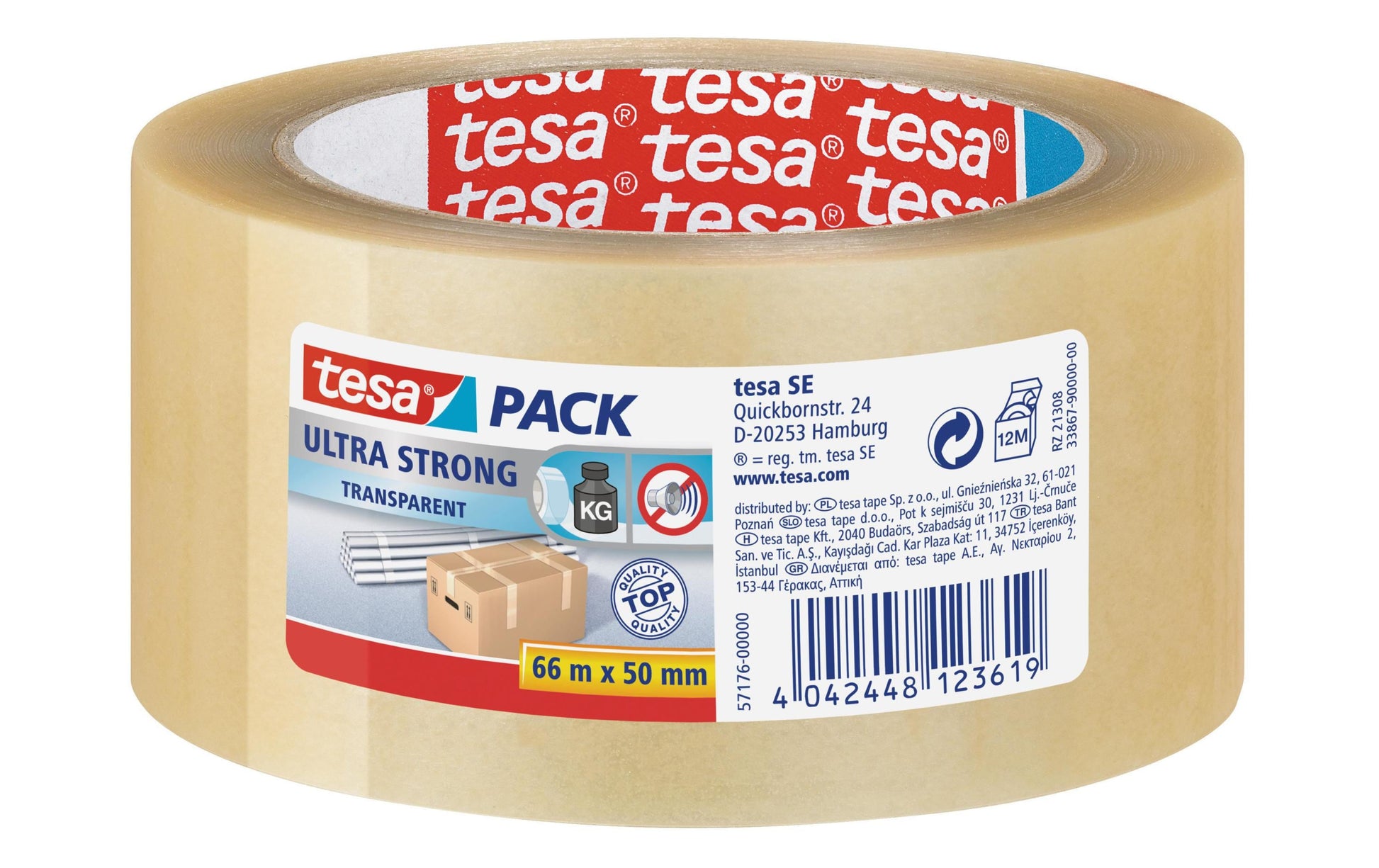 tesa Vinylband – 50 mm × 66 m, transparent, stark