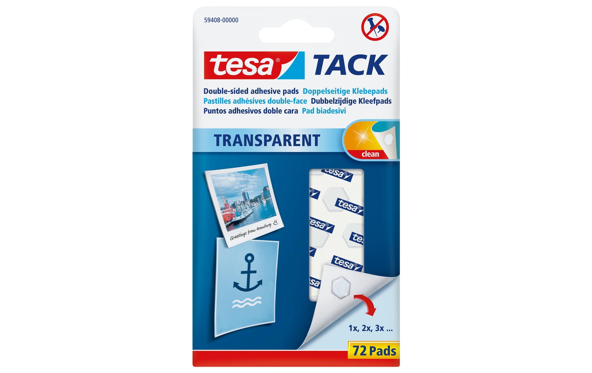 TESA TACK Klebepads – wiederablösbar, transparent, tropffrei, für Papier, leichtgewichtige Gegenstände