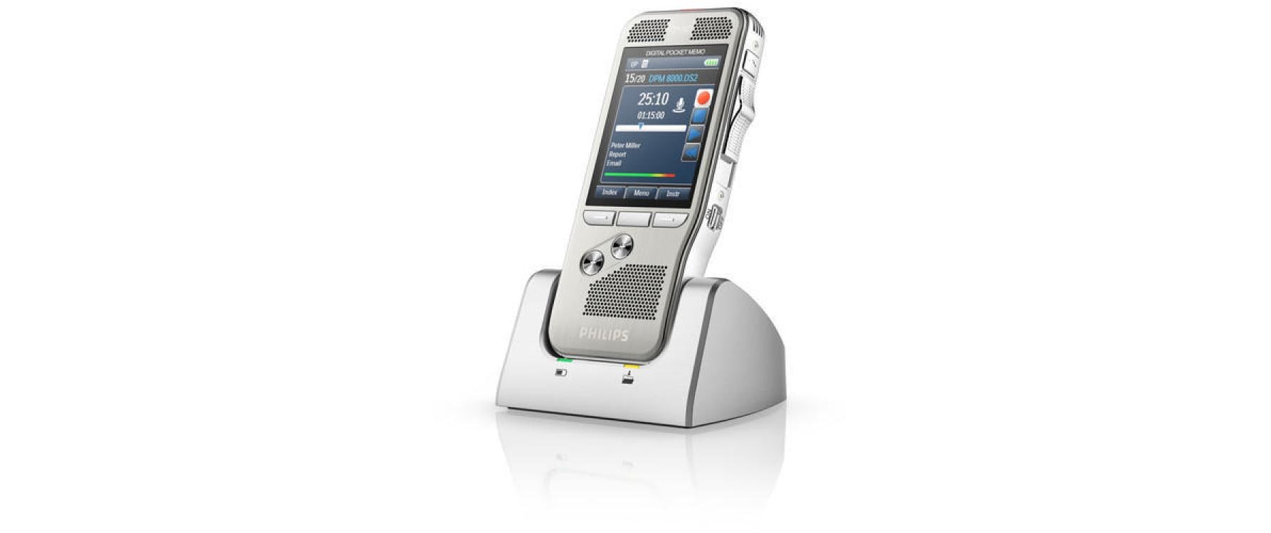 Philips Digital Pocket Memo 8500 – Digitales Diktiergerät – 30 h, mit Lautsprecher – Silber