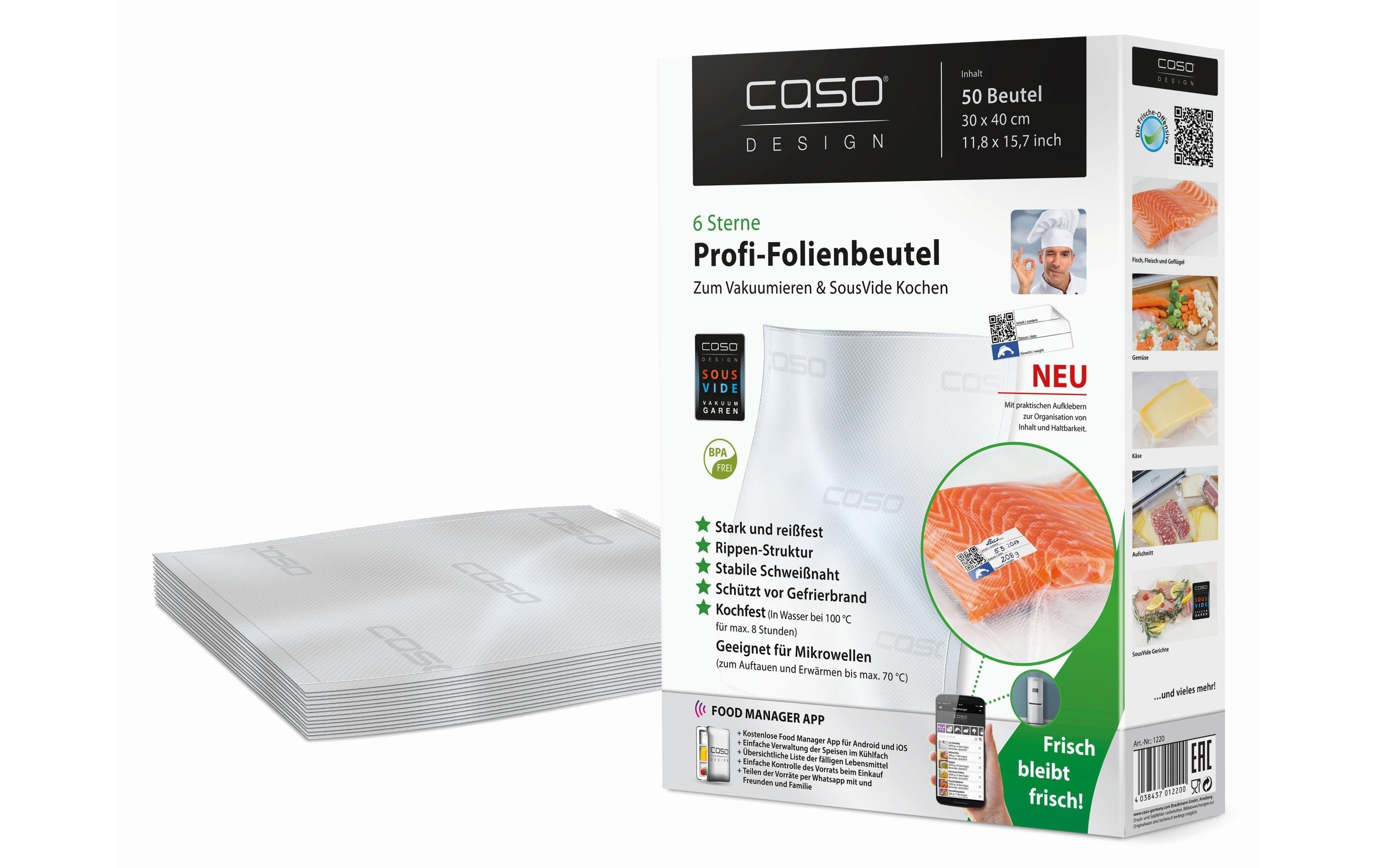 Caso Vakuumierbeutel – 30 × 40 cm – für Vakuumiergeräte, 50 Beutel