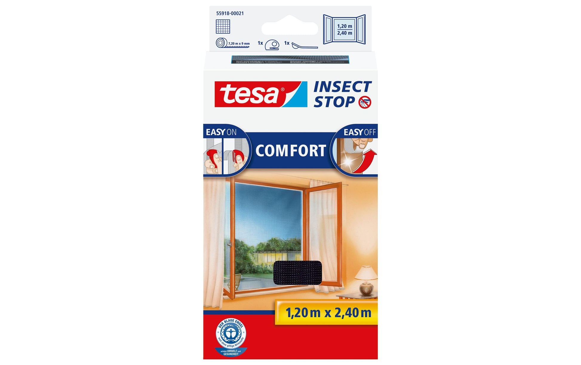 tesa Fliegengitter – für Fenster – 120 × 240 cm – Anthrazit