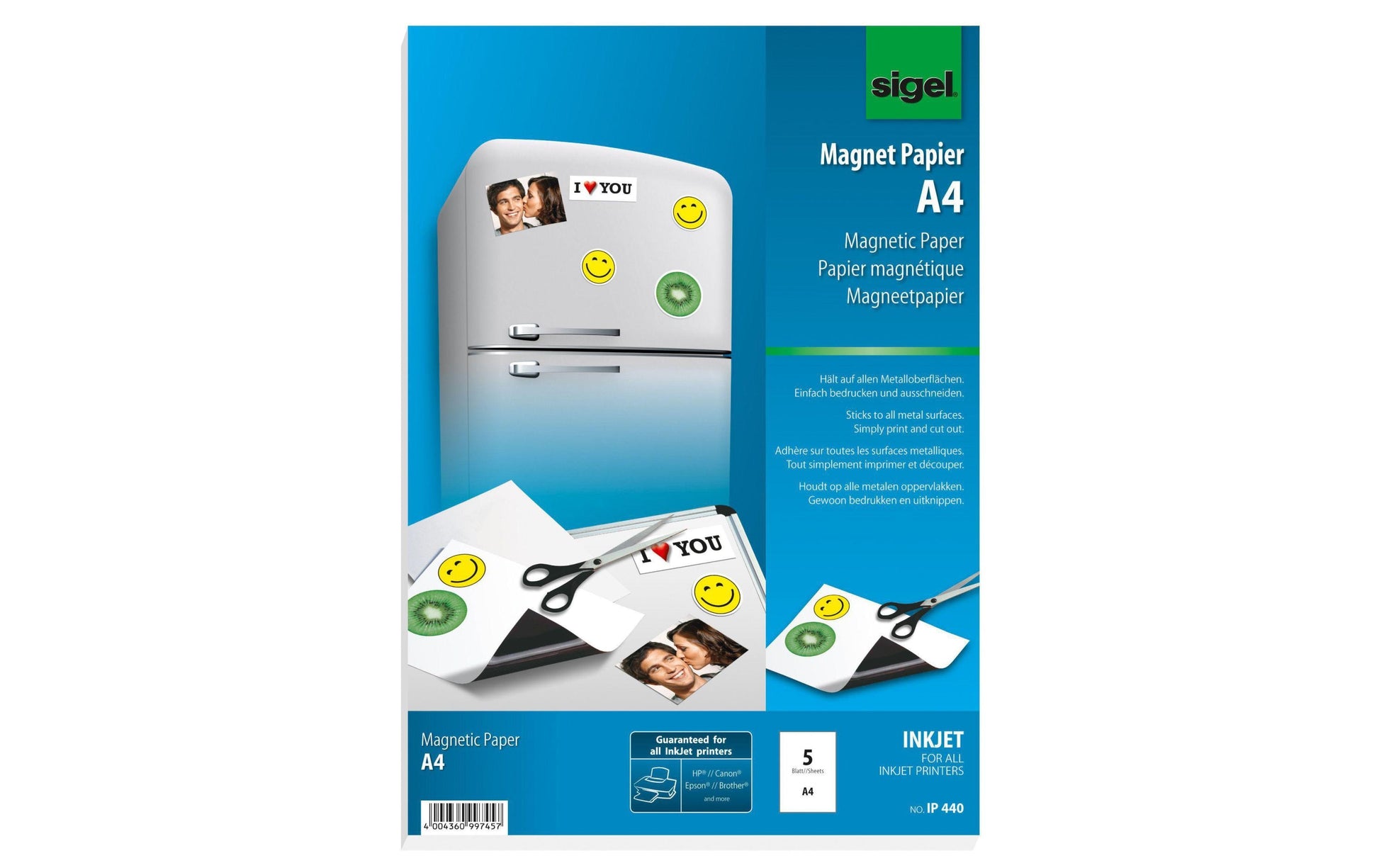 Sigel Magnetpapier – für Inkjetdrucker, A4 (210 × 297 mm), 250 g/m², 5 Blätter