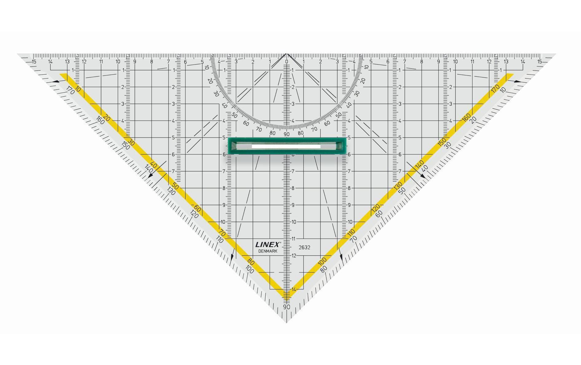 Linex Wandtafel-Geodreieck – Hypotenuse 32 cm, Acrylglas, transparent, mit abnehmbarem Griff