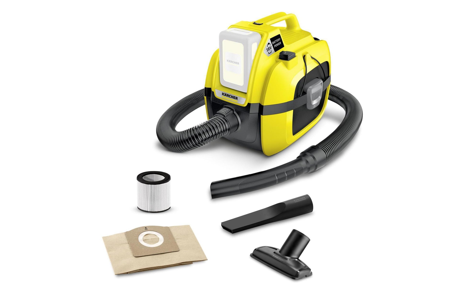 Kärcher Luftstaubbläser WD 1 Compact Battery – 2-in-1, 7 l, Akkubetrieb, Schlauch 1,2 m