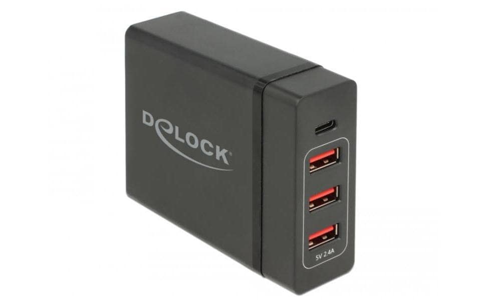 DeLOCK Ladegerät – 60 W, 1× USB-C + 3× USB-A, PD