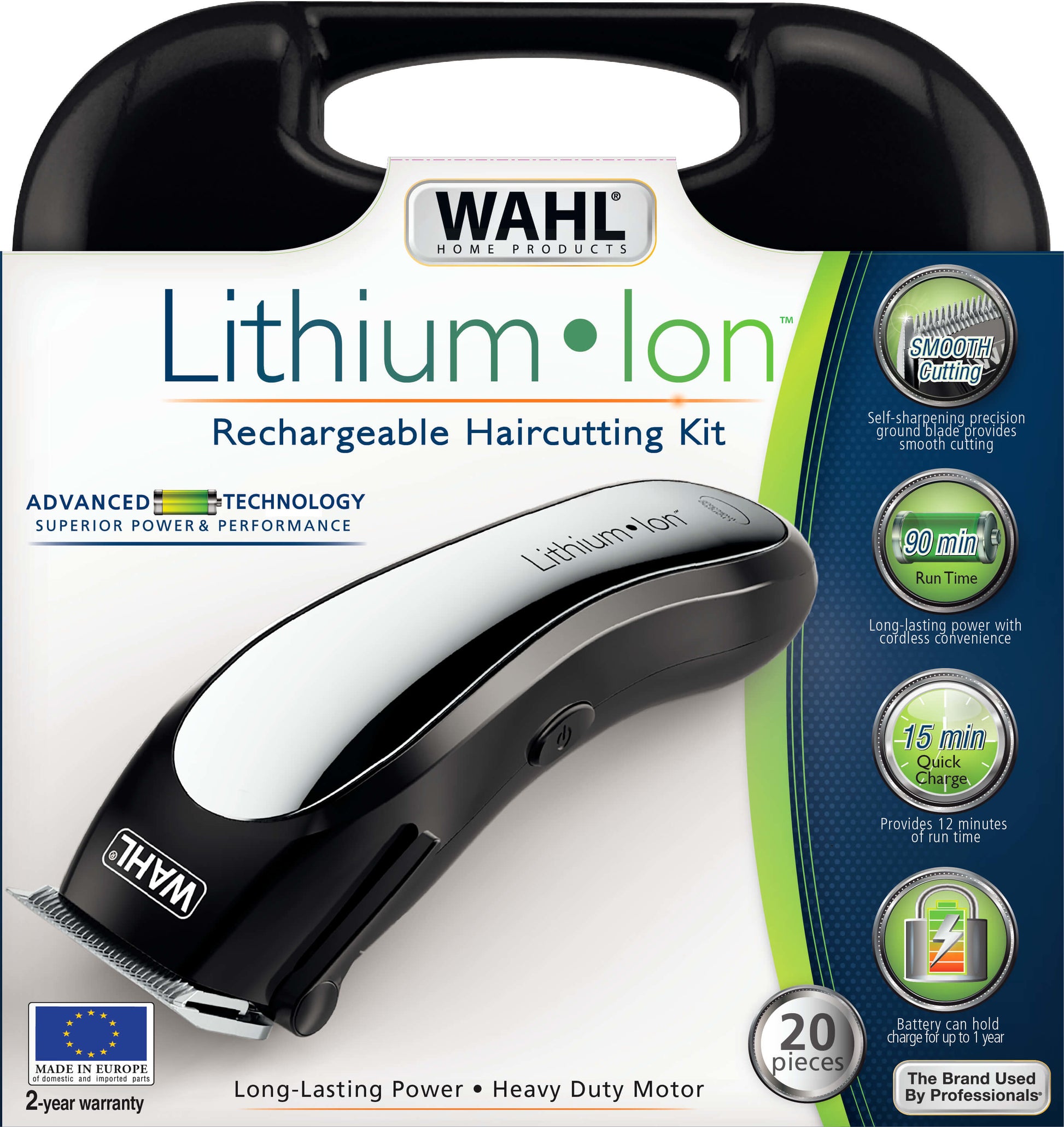Wahl Haarschneider – Li‑Ion, 90 min Akku, 1–25 mm, 8 Kämme, schwarz/silber