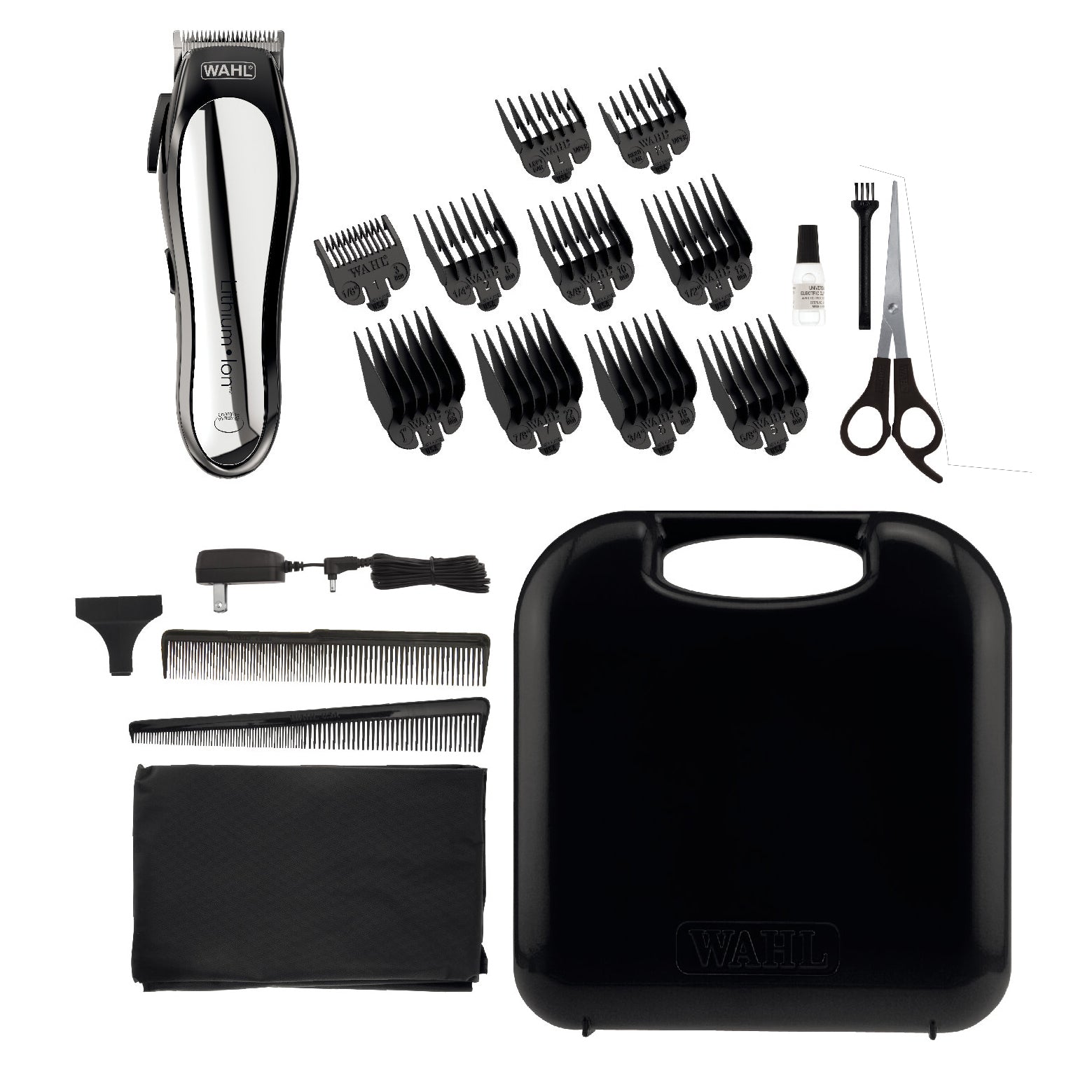 Wahl Haarschneider – Li‑Ion, 90 min Akku, 1–25 mm, 8 Kämme, schwarz/silber
