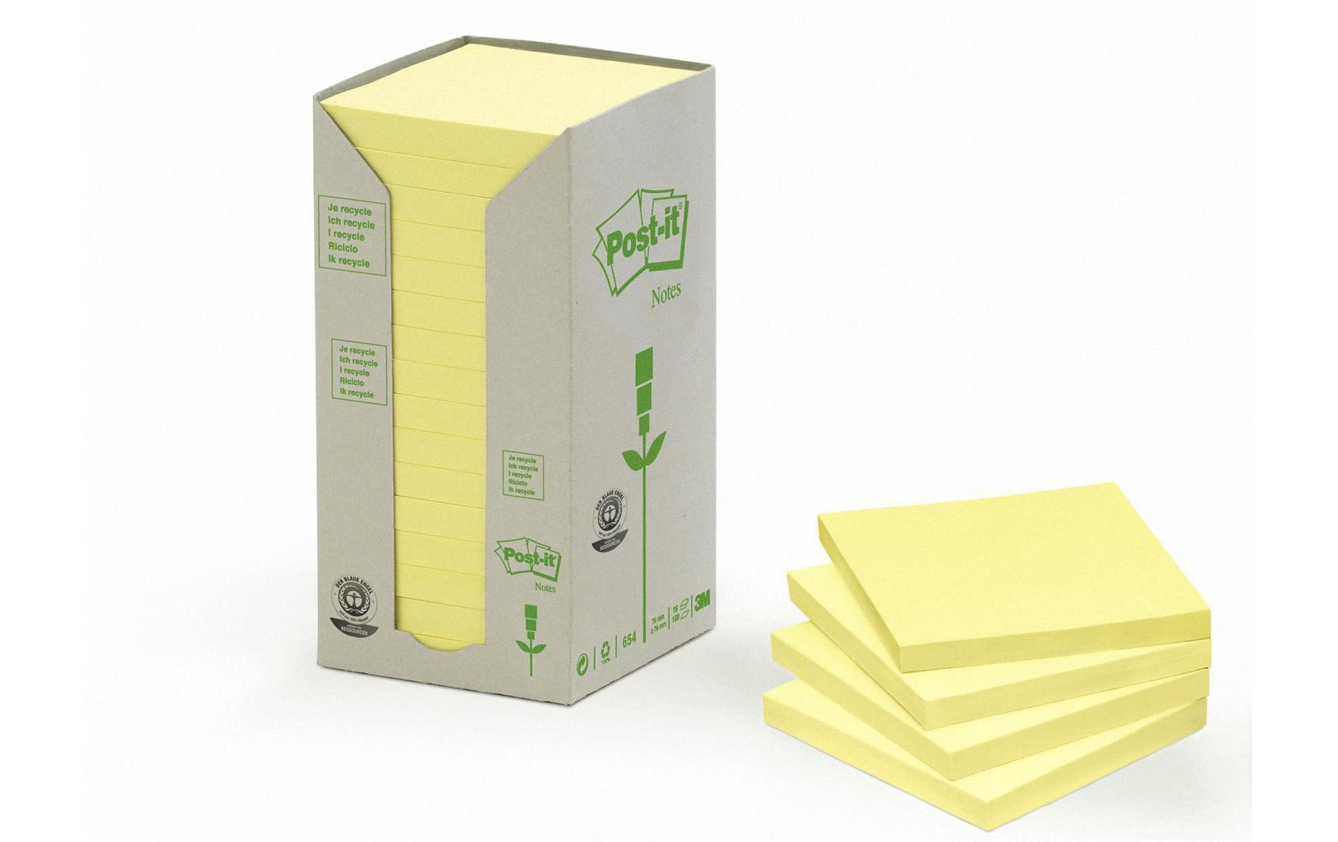 Post-it Haftnotizen – 76×76 mm – Gelb, 16×100 Blatt, PEFC