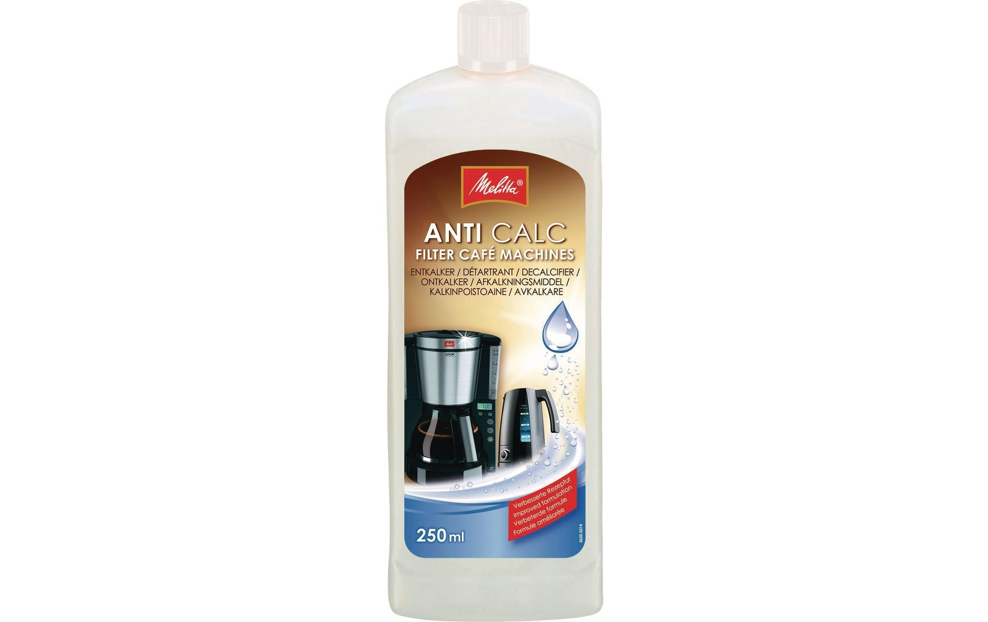 Melitta Anti Calc Café Entkalker für Kaffeemaschinen – Flüssigkeit, Flasche mit Dosierhilfe – 250 ml 1 Stk.