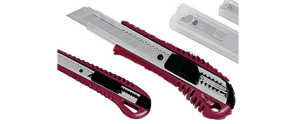KRAFTWERK 3318 – Abbrechmesser 18 mm, Metallgriff, einziehbar, rot