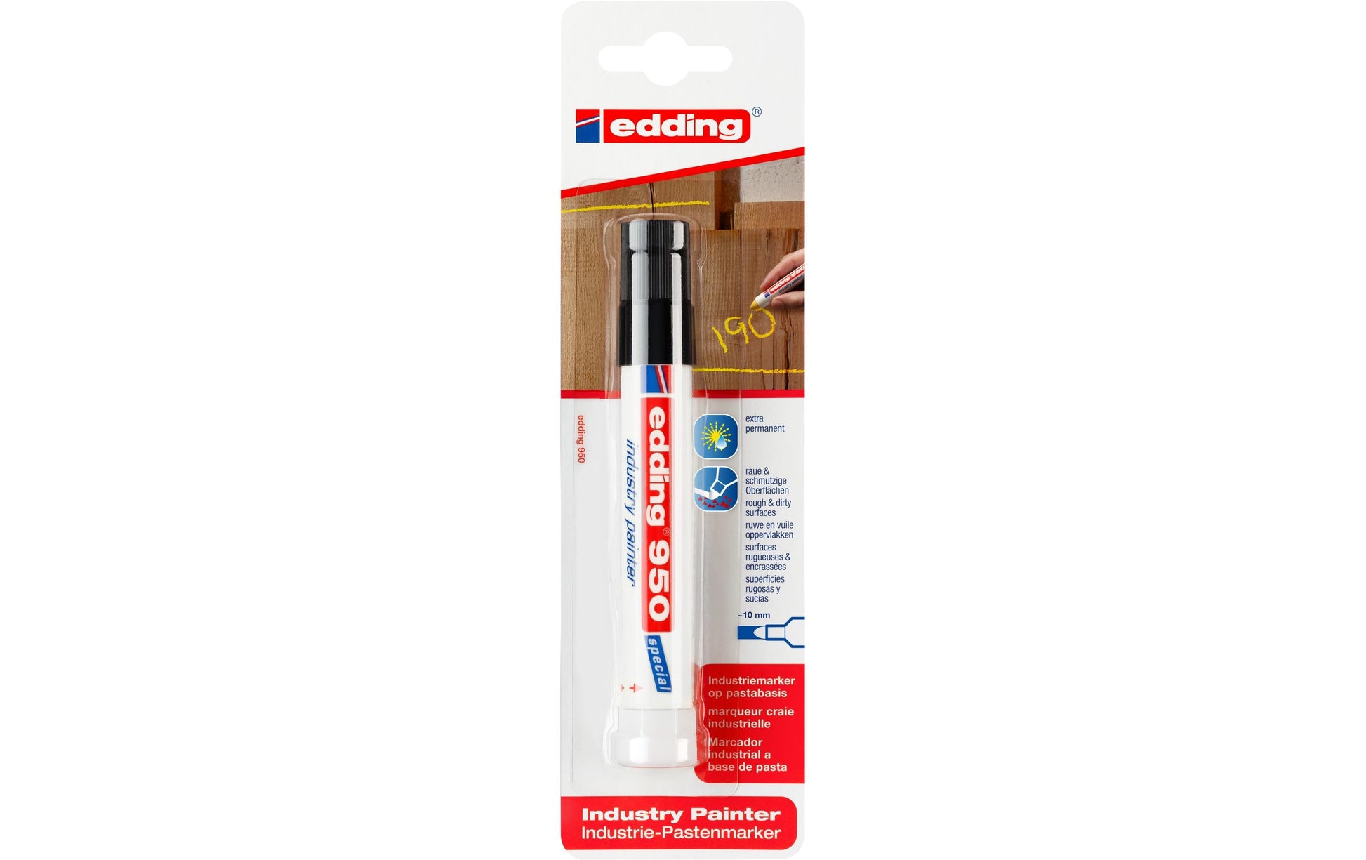 Edding 950 Industriemarker – Wachs-Spitze 10 mm – Schwarz für Metall, Stein und Holz
