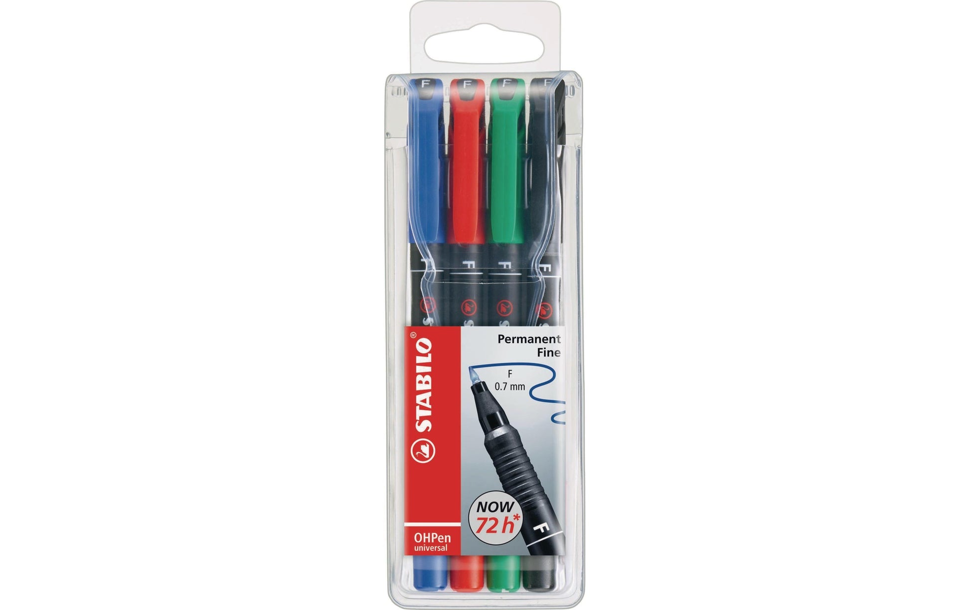 Stabilo OHP-Marker für Folien und glatte Oberflächen – Rot, Blau, Grün, Schwarz, 4er-Set