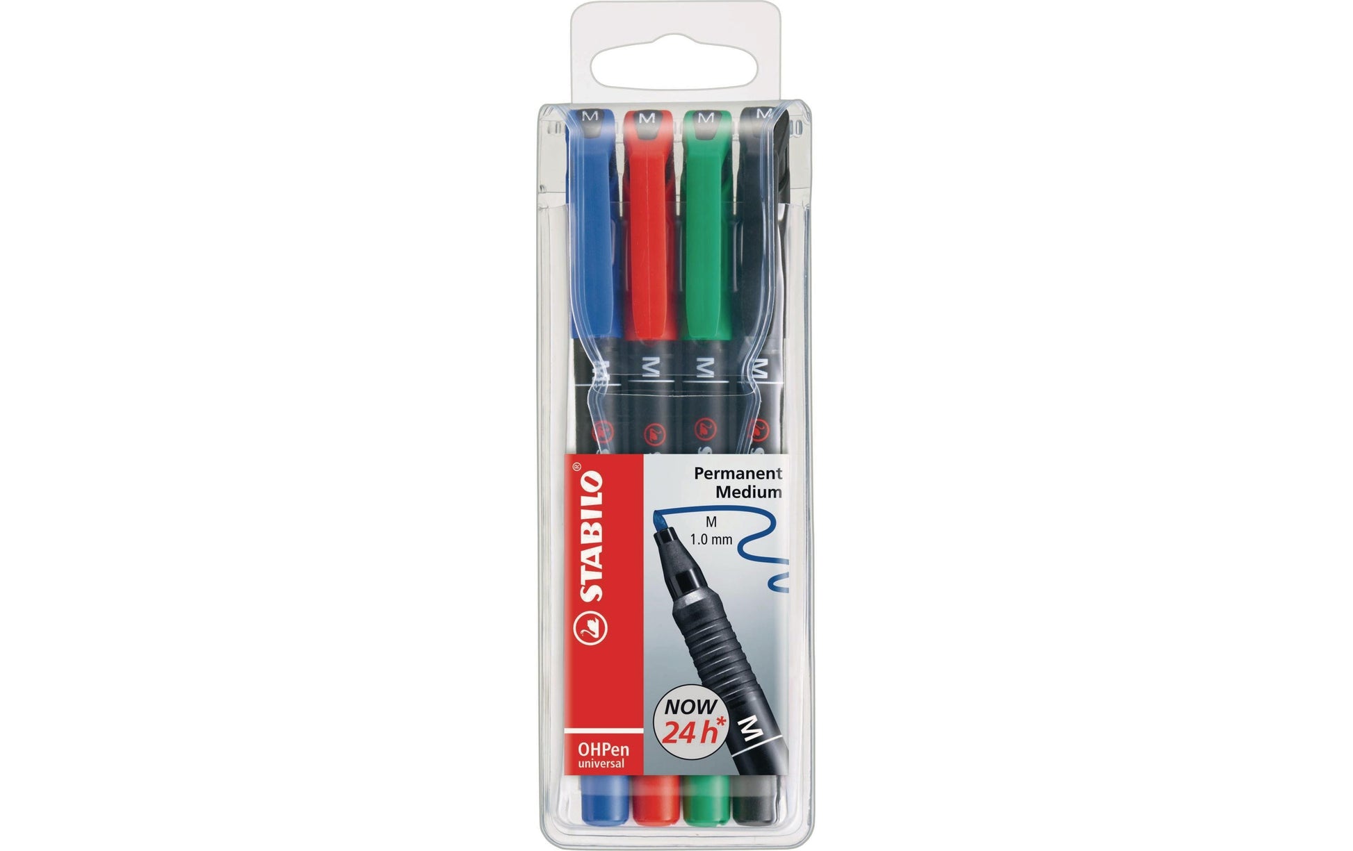 STABILO Permanent Marker – rot, blau, grün, schwarz, 4er Set