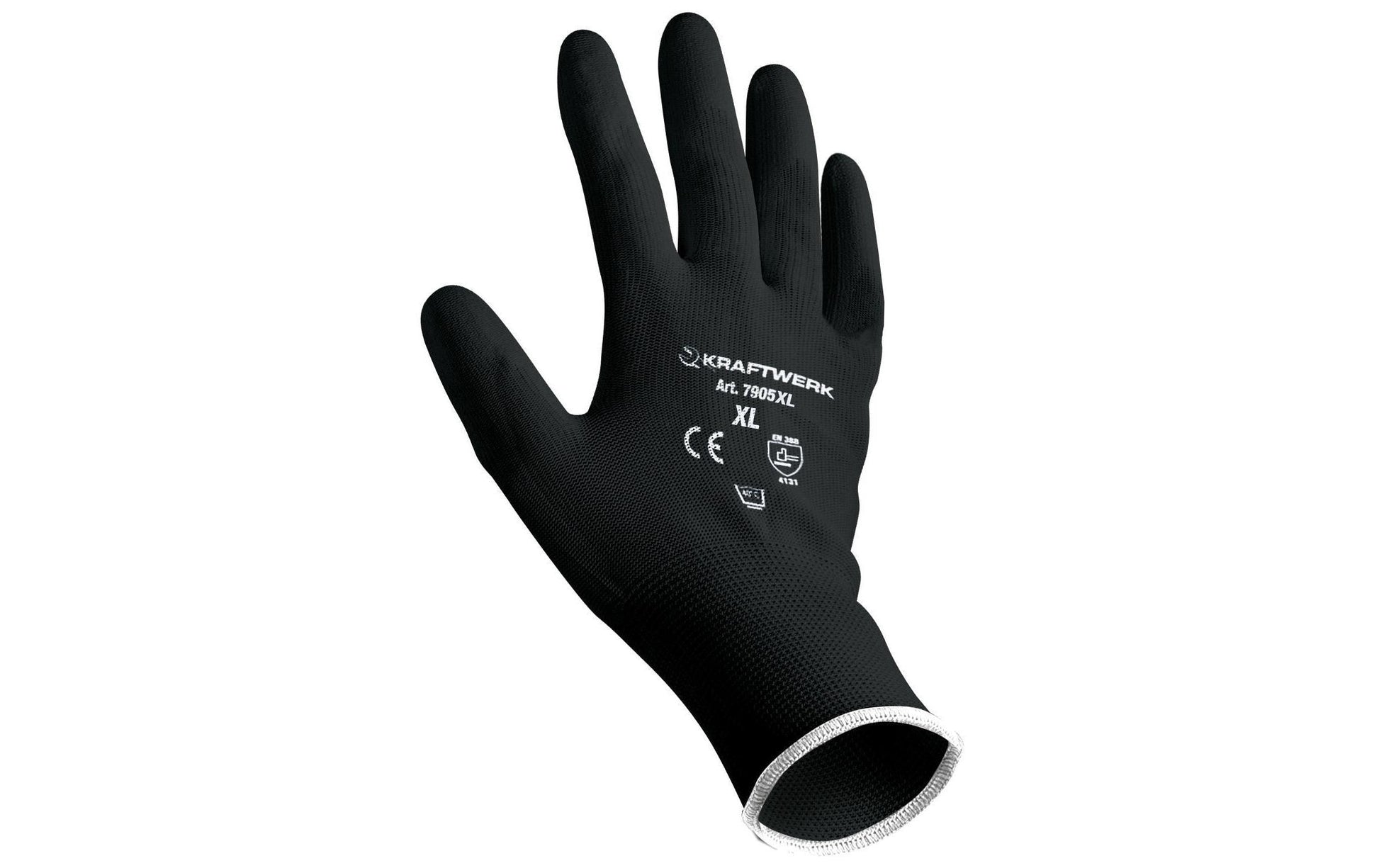 KRAFTWERK Arbeitshandschuhe – XL, 12 Stück – PU-Leder, Schwarz, Ölabweisend