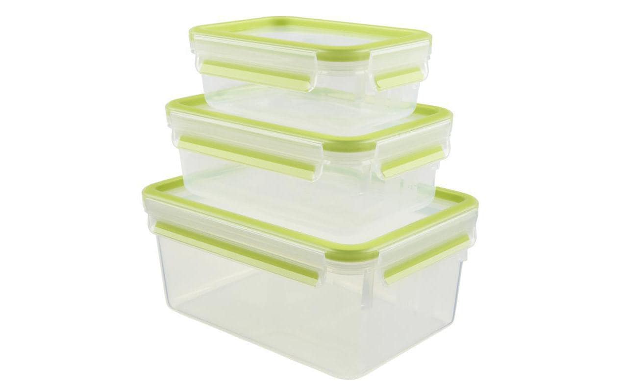 Emsa – Vorratsdose 550 ml/1 l/2,3 l, 16,7 × 22,6 × 9,9 cm, Kunststoff, Transparent/Grün, Leckdicht, 3-teilig