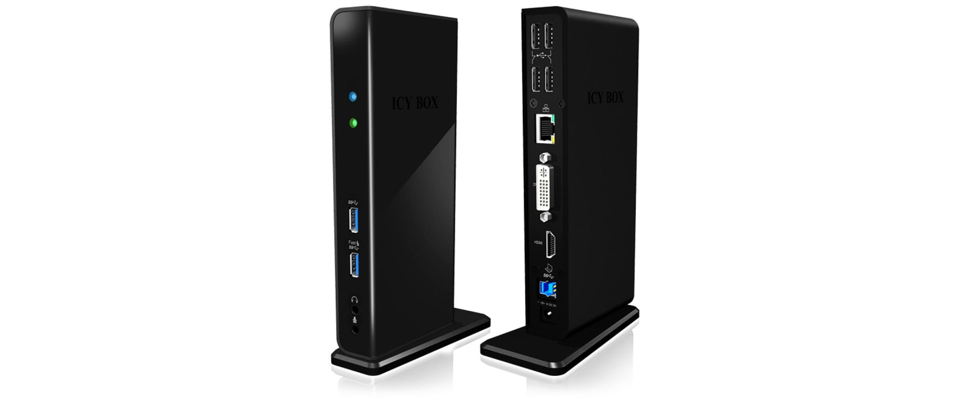ICY BOX IB-DK2241AC Dockingstation – USB-A, 1× HDMI, 1× DVI, GbE, 3,5 mm Audio, für Windows/Mac