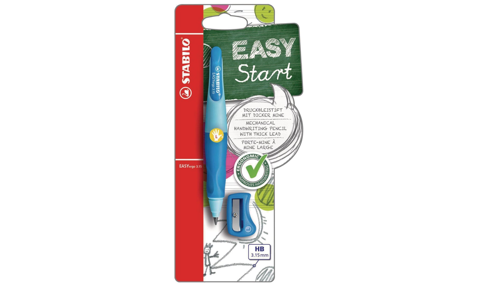 Stabilo EASYergo Start Druckbleistift – 3,15 mm, für Linkshänder, Hellblau, inkl. 1 Spitzer