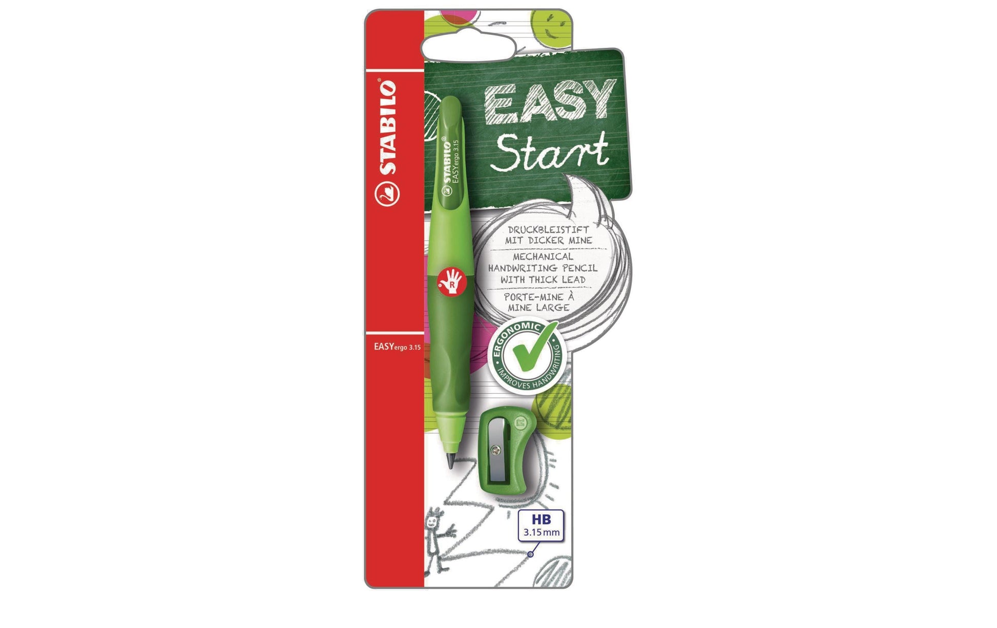 Stabilo EASYergo Start Druckbleistift – 3,15 mm, für Rechtshänder, Hellgrün, inkl. Spitzer