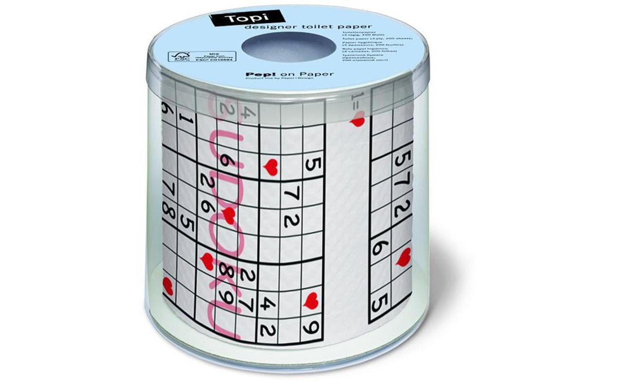 Paper + Design Motiv-Toilettenpapier – 3-lagig, Sudoku-Motiv, 200 Blatt/Rolle – 1 Rolle