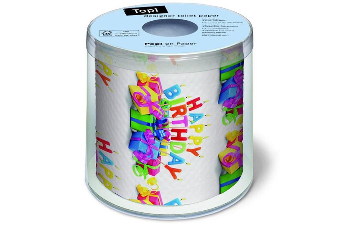 Paper + Design Motiv-Toilettenpapier – 3-lagig, Motiv Happy B-day, 200 Blatt/Rolle – 1 Rolle