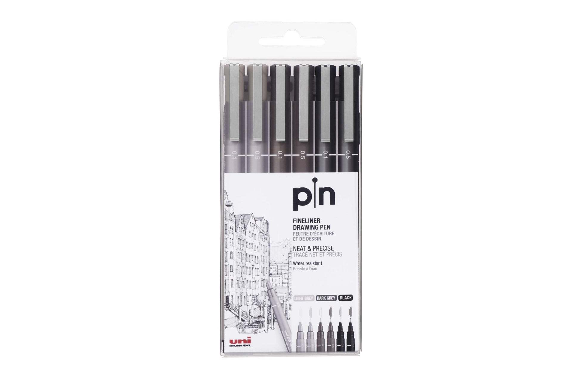 Uni-Ball Uni PIN Fineliner Etui – 6 Stk., 0,5 mm, schwarz, lichtbeständig