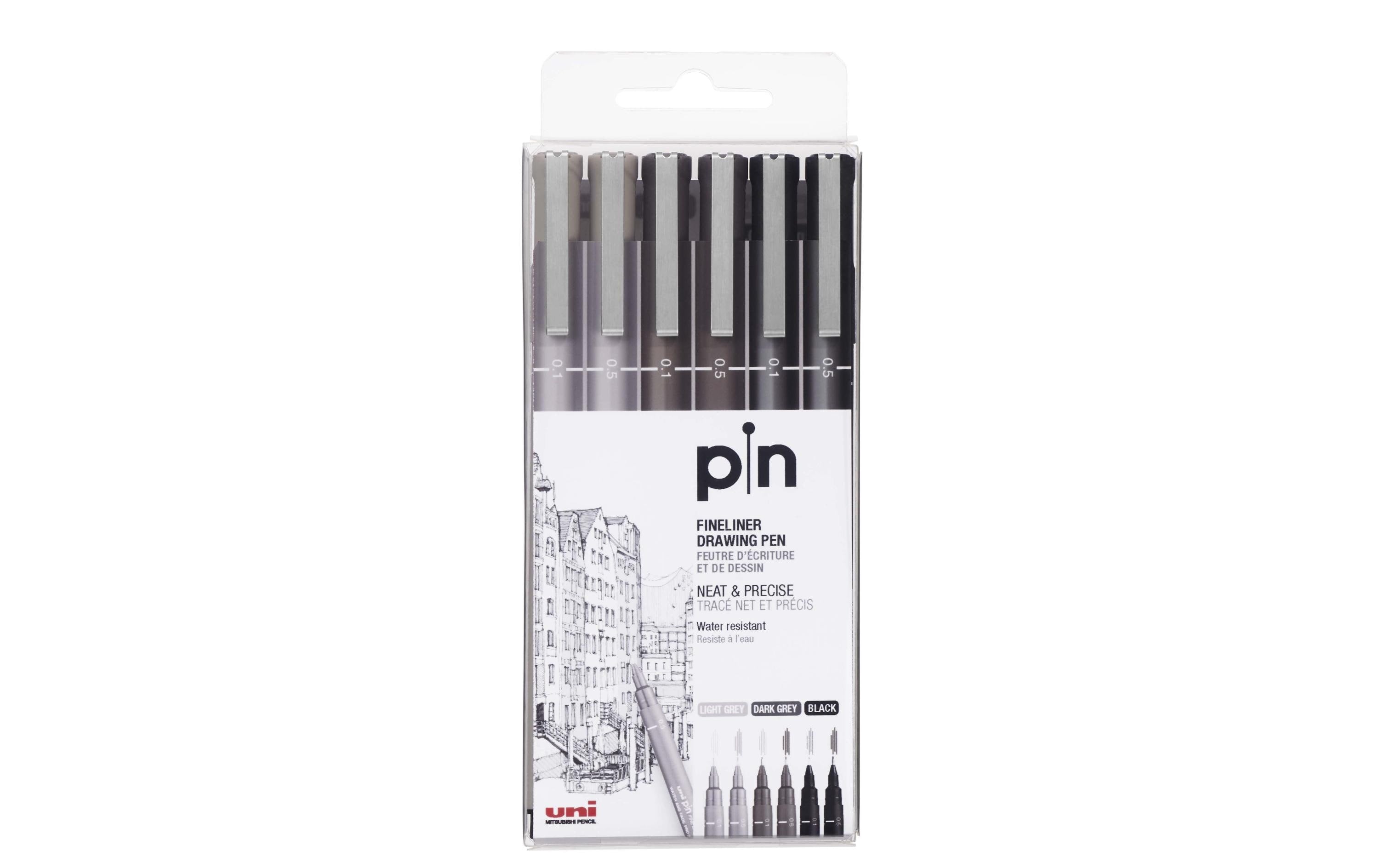 Uni-Ball Uni PIN Fineliner Etui – 6 Stk., 0,5 mm, schwarz, lichtbeständig