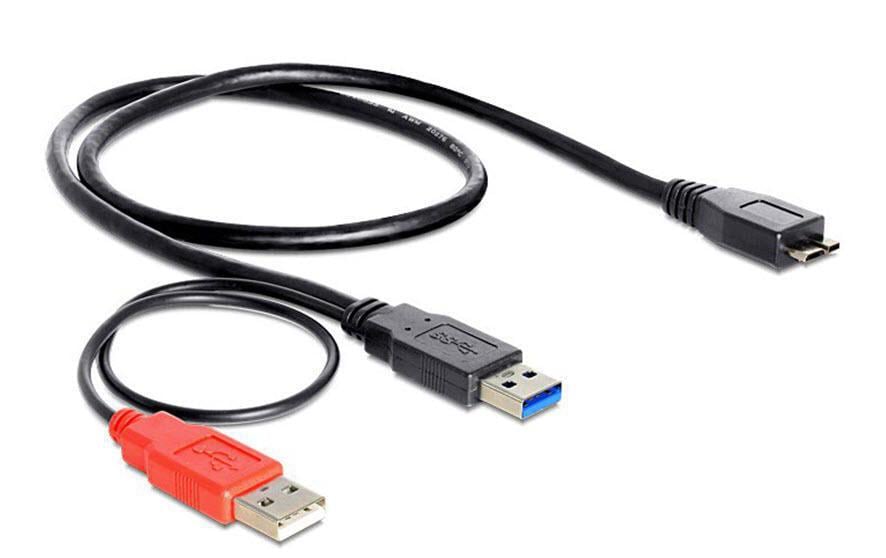 DeLOCK USB-Kabel (2× USB-A auf Micro-USB-B) – USB 3.2 Gen 1 (5 Gbit/s) – 0,6 m – Y-Kabel – Schwarz
