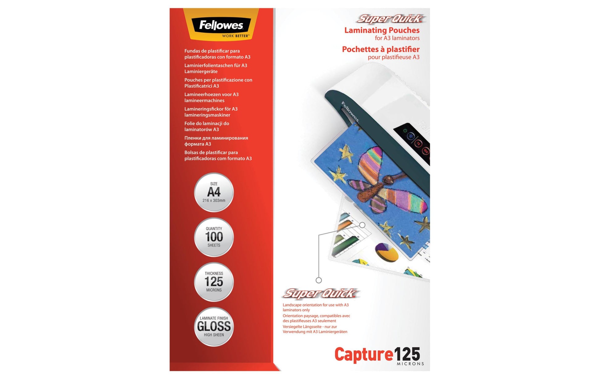Fellowes Laminierfolien A4, glänzend – 125 µm, 216 × 303 mm, 100 Stk.