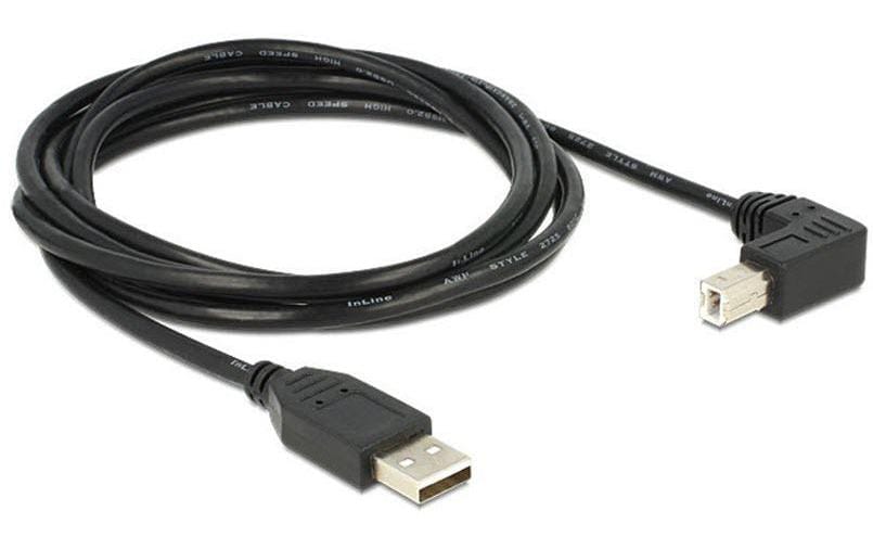 DeLOCK USB-A auf USB-B Kabel – USB 2.0 (480 Mbit/s) – 2 m – Abgewinkelt – Schwarz