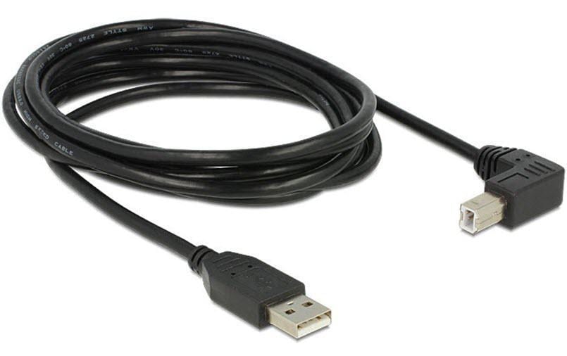 DeLOCK USB-A auf USB-B Kabel – USB 2.0 (480 Mbit/s) – 3 m – Abgewinkelt – Schwarz