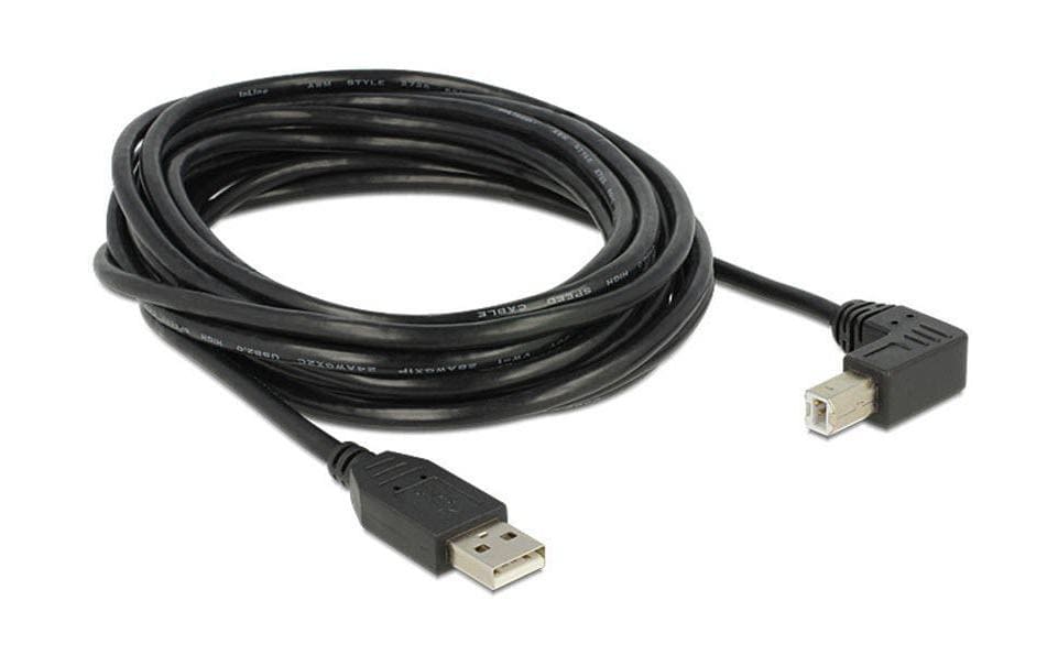 DeLOCK USB-Kabel – USB-A auf USB-B – USB 2.0 (480 Mbit/s) – 5 m – Abgewinkelt – Schwarz