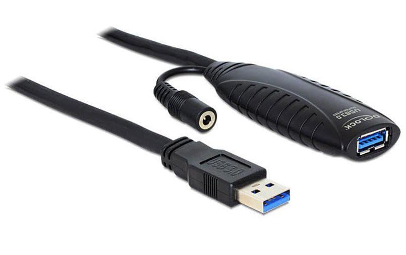 DeLOCK USB-A Verlängerungskabel (Stecker auf Buchse) – USB 3.2 Gen 1 (5 Gbit/s) – 10 m – Aktiv – Schwarz