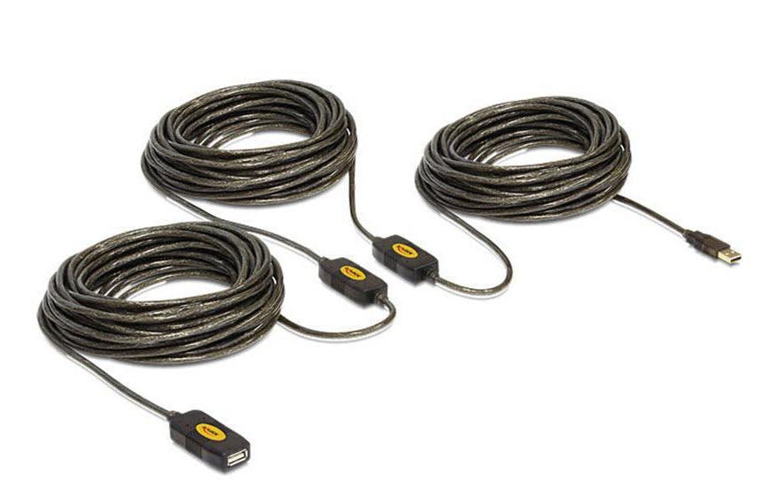 DeLOCK USB-A Verlängerungskabel (Stecker auf Buchse) – USB 2.0 (480 Mbit/s) – 30 m – Aktiv – Schwarz