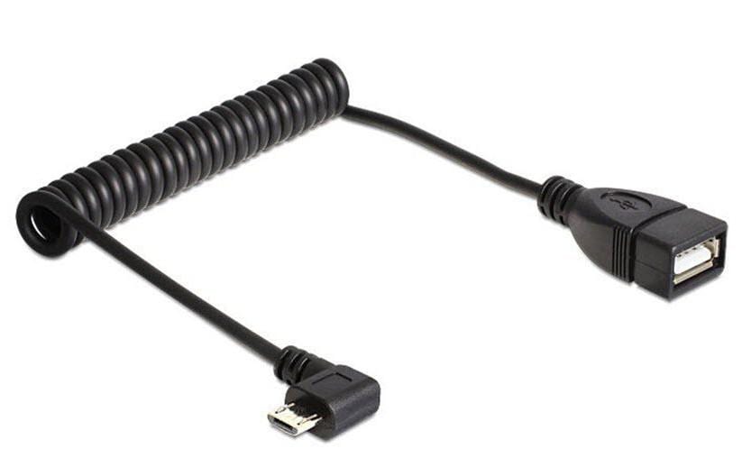 DeLOCK Micro-USB-B auf USB-A Kabel – USB 2.0 (480 Mbit/s) – 0,55 m – Spiralkabel, Abgewinkelt – Schwarz – für