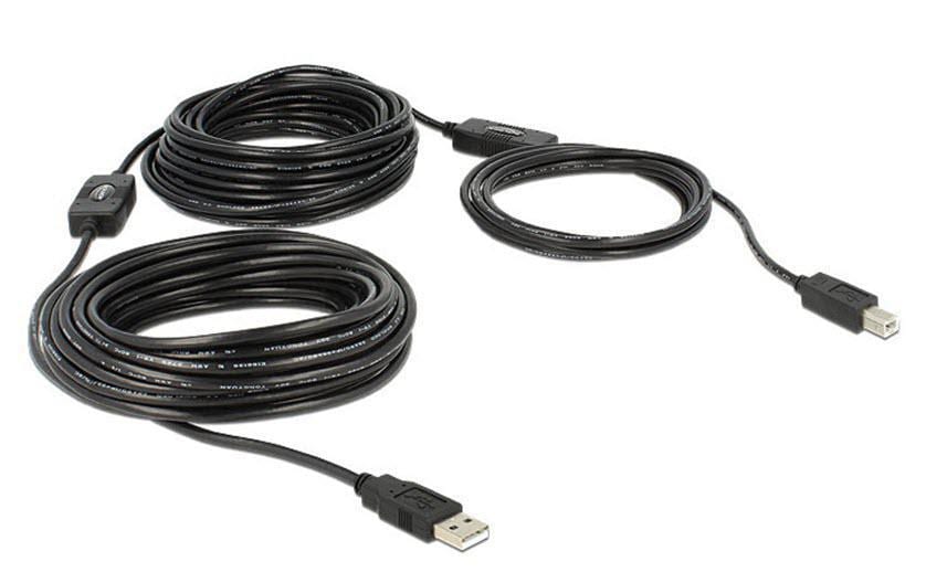 DeLOCK USB-A auf USB-B Kabel – USB 2.0 (480 Mbit/s) – 20 m – Aktiv – Schwarz
