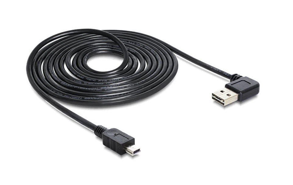 DeLOCK USB-A auf Mini-USB-B Kabel – USB 2.0 (480 Mbit/s) – 1 m – Abgewinkelt, beidseitig einsteckbar – Schwarz