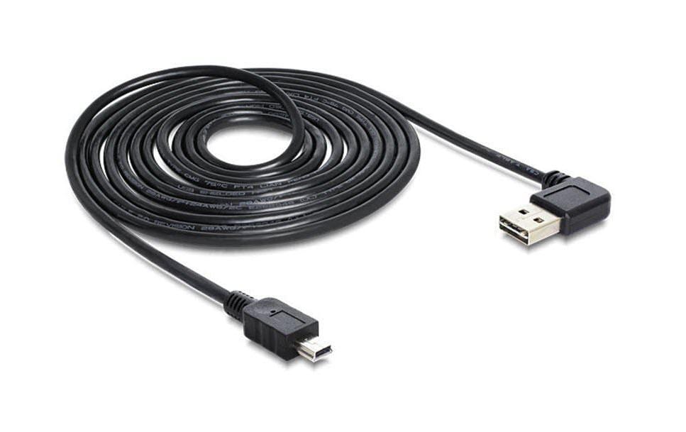 DeLOCK USB-A auf Mini-USB-B Kabel – USB 2.0 (480 Mbit/s) – 3 m – 90° abgewinkelt – Schwarz