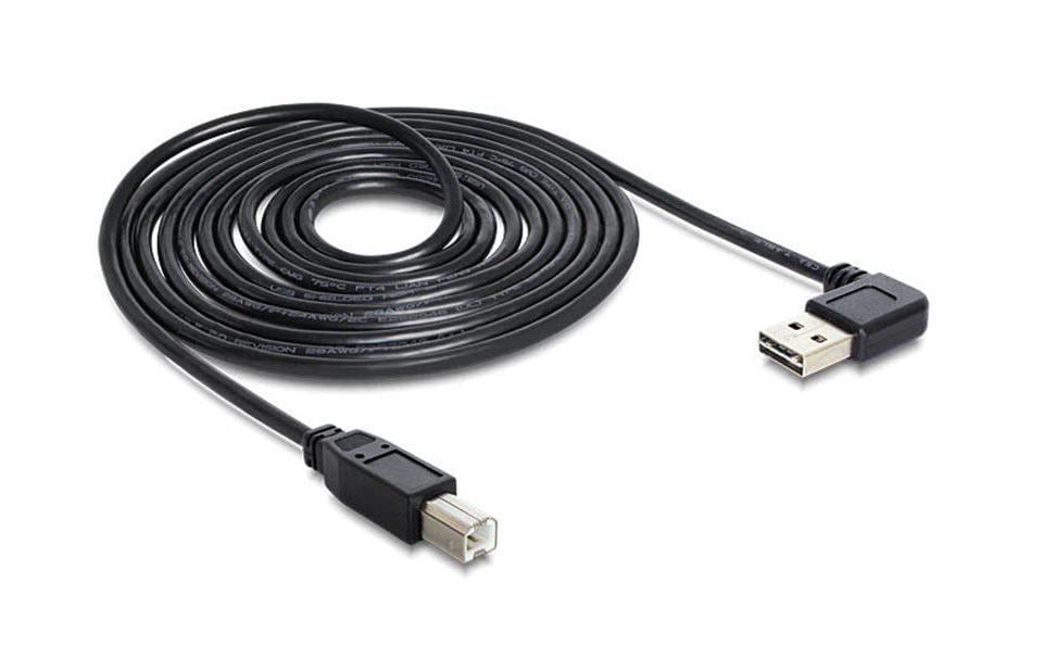 DeLOCK USB-A auf USB-B Kabel – USB 2.0 (480 Mbit/s) – 1 m – Abgewinkelt, Goldstecker – Schwarz