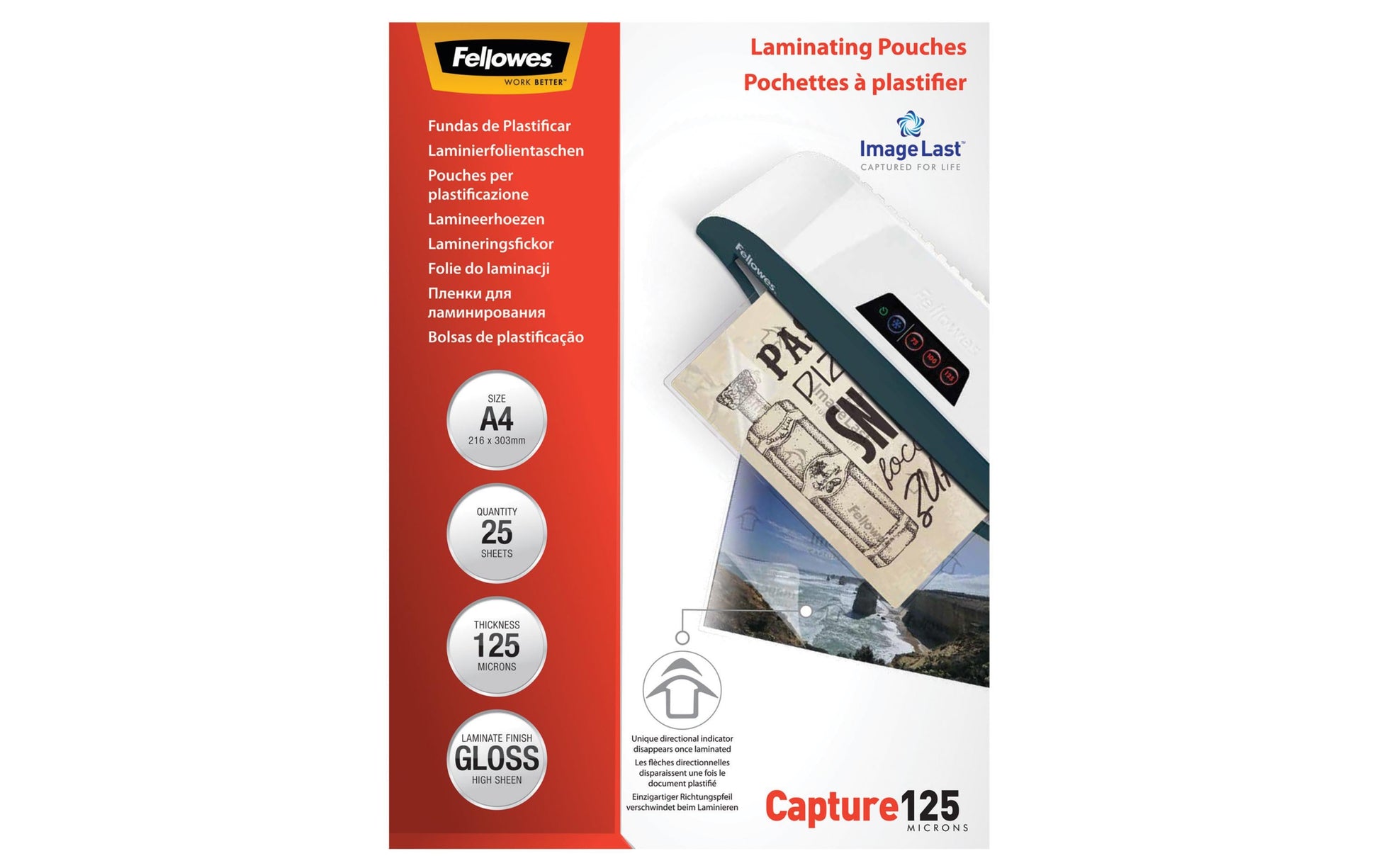 Fellowes Laminierfolien A4 – 125 µm, glänzend, 25 Stück