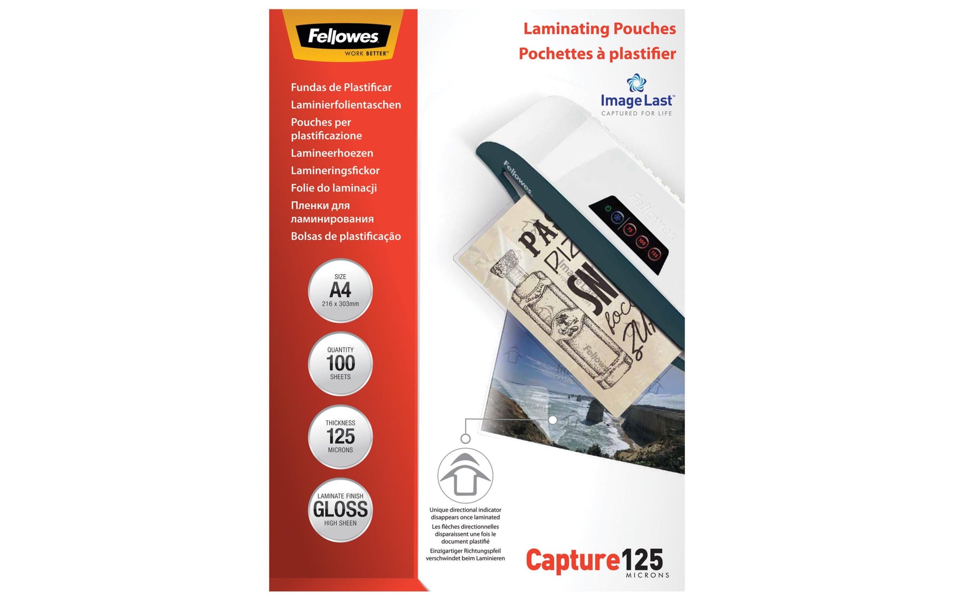 Fellowes Laminierfolien A4, glänzend – 125 µm, 216 × 303 mm, 100 Stk.